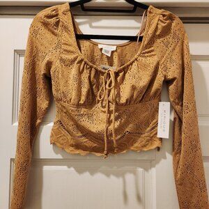 KIRIOUS LONG SLEEVE CROP TOP BLOUSE MUSTARD SHIRT